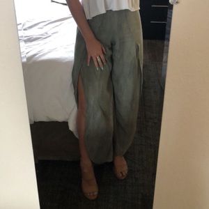 Gray Split-Thigh Flowy Pants